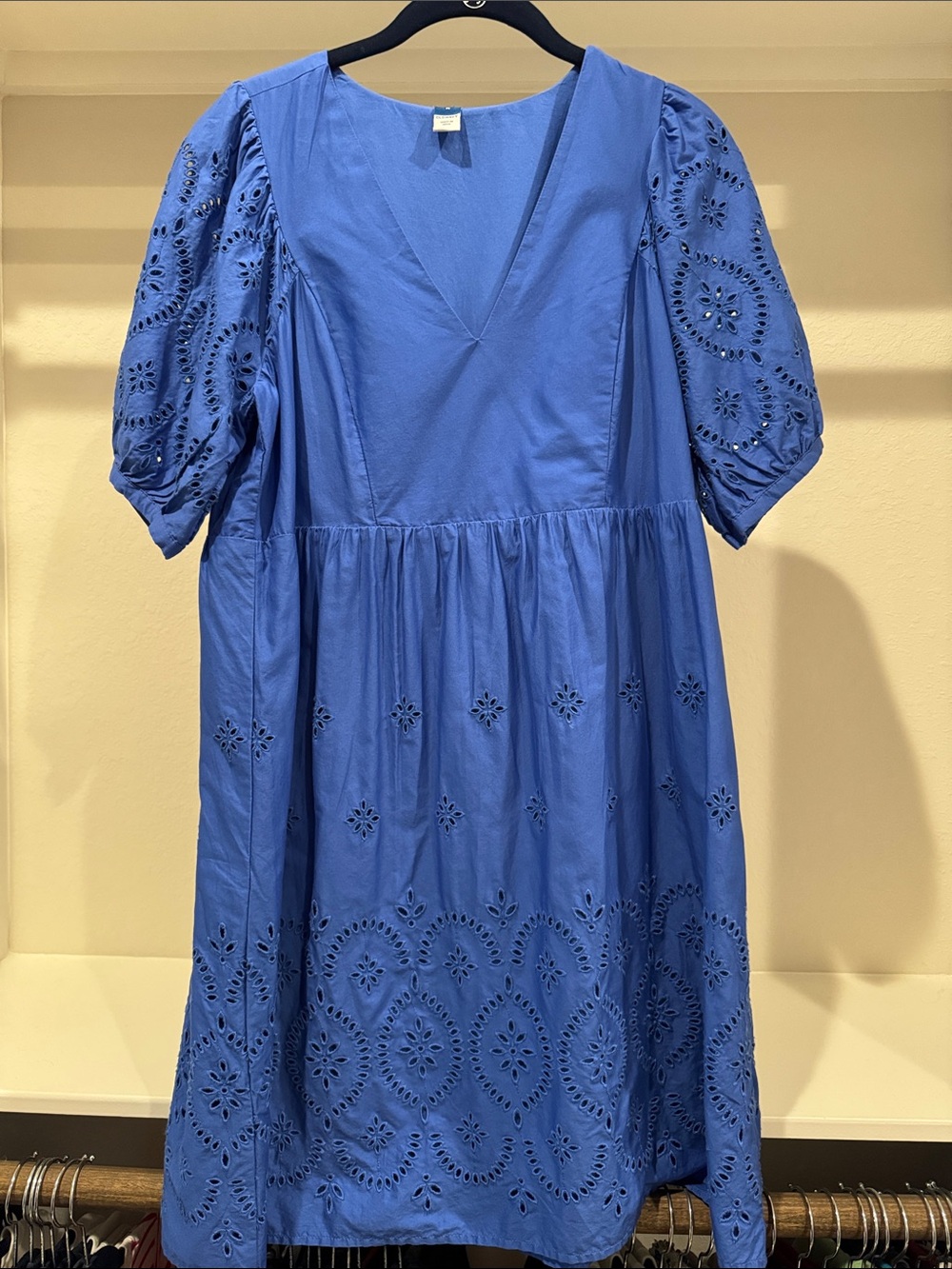 Old Navy Royal Blue Eyelet Puff-Sleeve Midi Dress